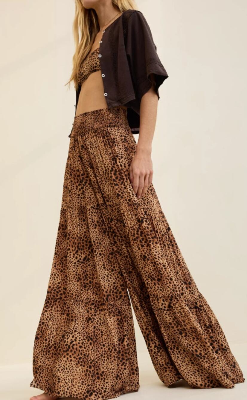 Aerie Leopard Print Pant M High Rise Tiered Wide Leg Smocked NWT - Modern Chic